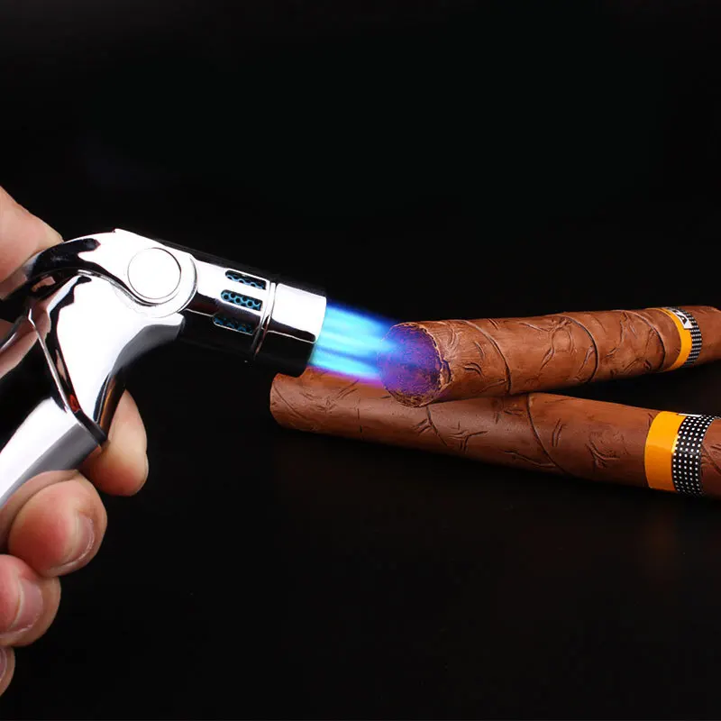 Nye Jobon Vindtæt Cigar Metal sprøjtepistol Lettere Kraftig, Triple Brænder Lysere Jet Turbo GRILL Butan Gas Lighter Gadgets For Mænd 4