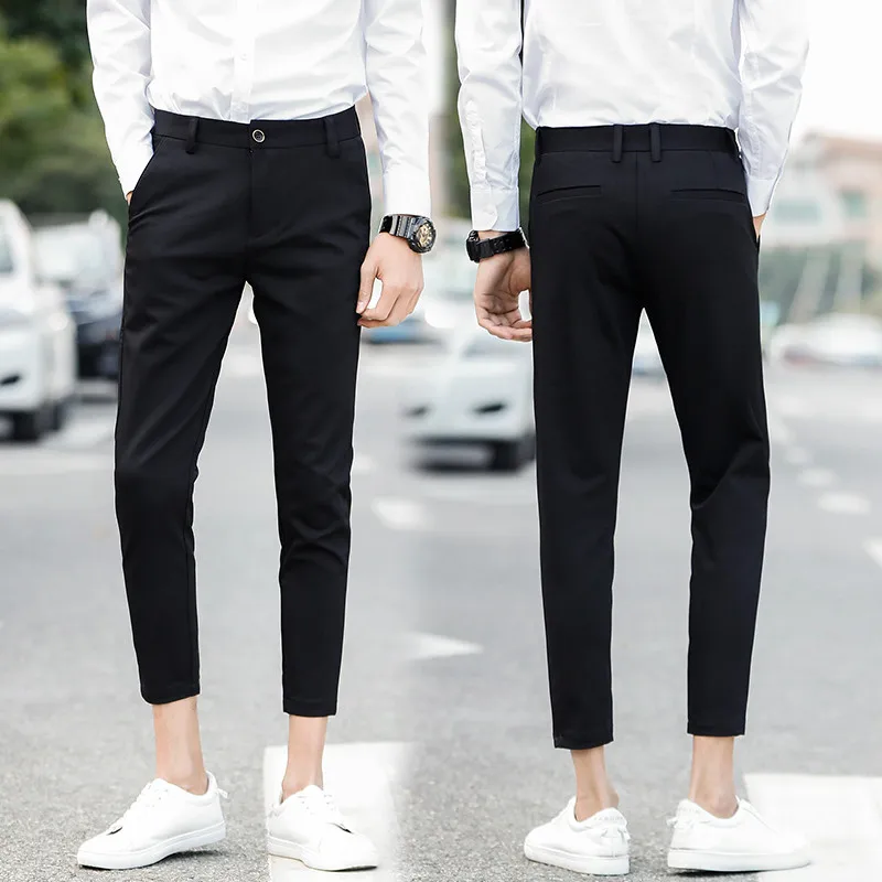 2019 Mænd, Suit Bukser, Slim Fit Solid Mænd Bukser Mode Ankel-længde Bukser Mandlige Kontor-Sort Blyant bukser Til Mænd 4