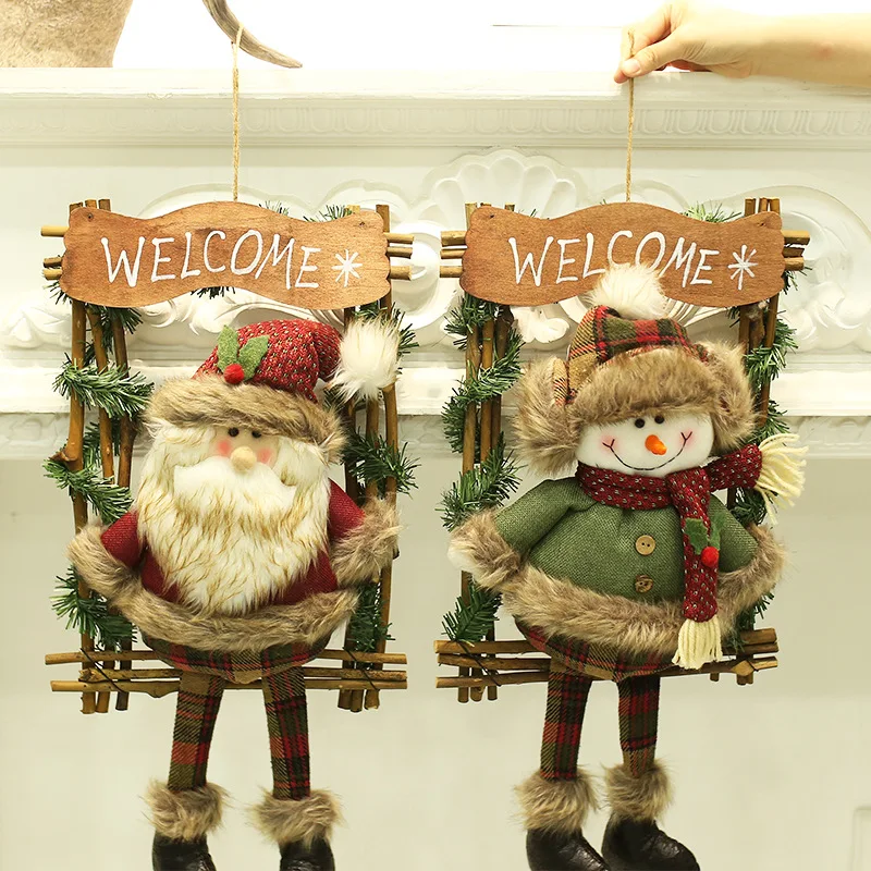 50cm juledekoration Rattan Ring Krans Døren Hængende Plys Santa Claus, sne mand, Hænger Vindue Scene Sæt Party Levering 4