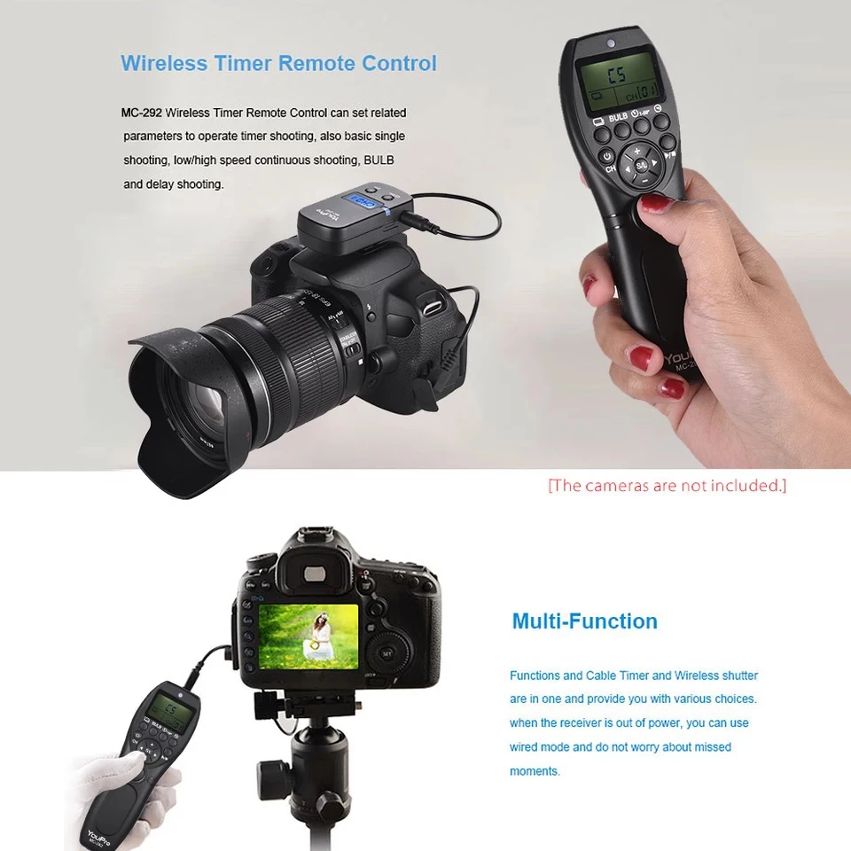 YouPro MC-292 E3 Trådløse Lukker Timer Remote til Canon Rebel T7i T6s T6 T6i T5i T5 T4i T3i T3 T2i T1i EOS M6 M5 RS-60E3 4