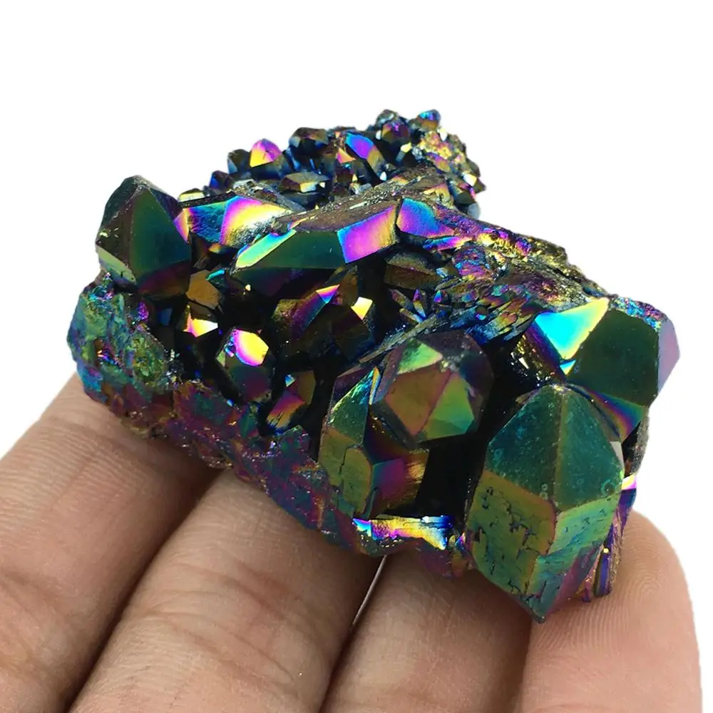 Nyhed Naturlig Kvarts Krystal Rainbow Titanium Cluster VUG Mineral Prøve Healing Gul Krystal Citrin Cluster Crystal Hjem 4