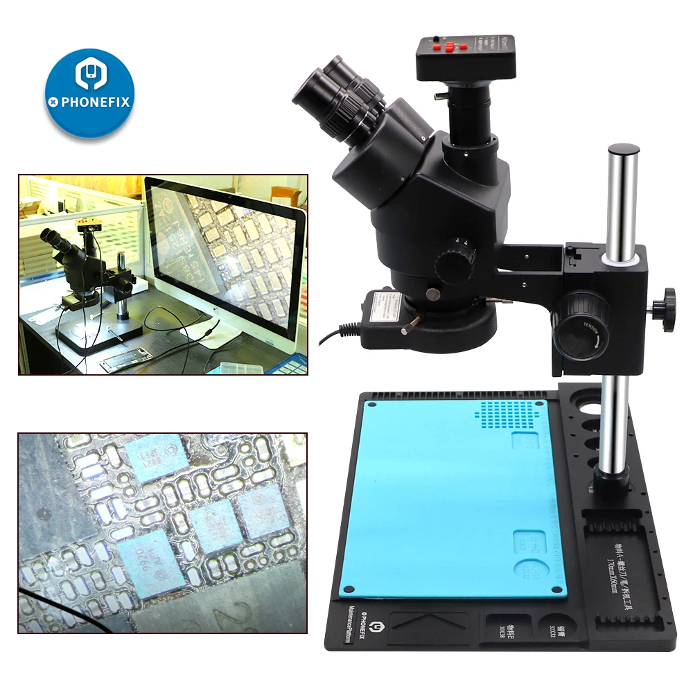 3,5 X-90X Trinokulartubus Stereo-Mikroskop 14MP 16MP 21MP 38MP HDMI Digital Kamera Telefon, Lodning Mikroskop + Aluminiumlegering 4