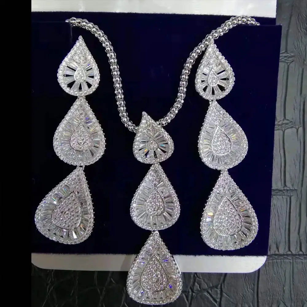 GODKI Luksus Dråbe Vand Cubic Zircon Nigerianske Halskæde Øreringe Smykker Sæt Til Kvinder Bryllup Indiske Dubai Brude Smykker Sæt 4