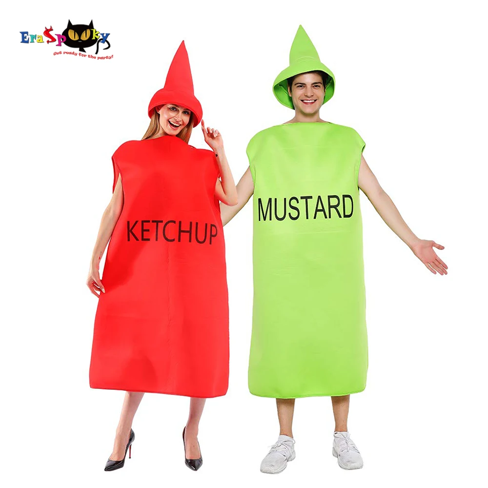 Eraspooky Carnival Part Sjove Ketchup Sennep Cosplay Halloween Kostume Til Voksne Kvinder Julefrokost Par Fancy Kjole 4
