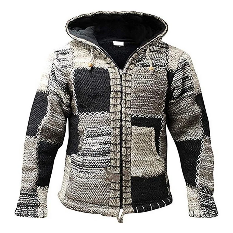 2020 Efterår og Vinter Mænd Patchwork Cardigan Sweater Mænd Casual Hooded Sweater Plus Størrelse 4XL Mænds Sweater 4