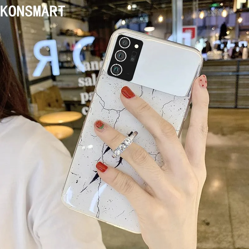 KONSMART For Samsung Note20 Tilfælde Mode, Makeup-Spejl Soft Phone Case For Samsung Galaxy Note 20 Ultra Marmor Finger Ring Dække 4