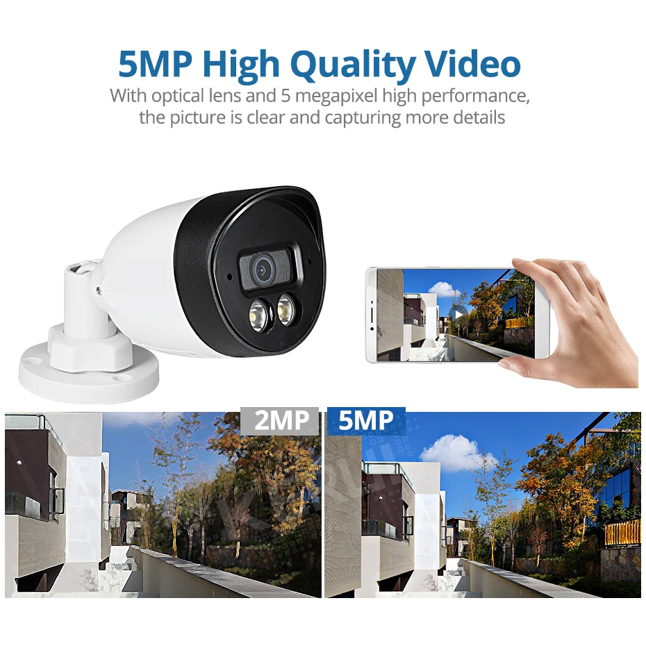 KERUI 5MP NVR POE Kamera H. 265 CCTV-Overvågning Udendørs Vandtæt Bullet Kamera Fuld Farve Night Vision Face Detection 4
