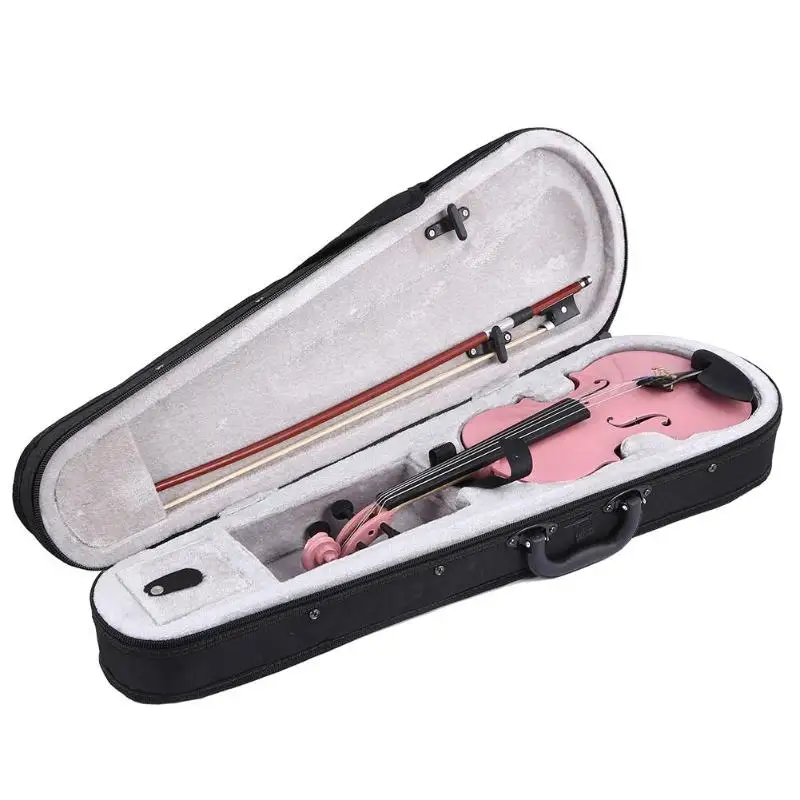 1/8 Størrelse Gloss Naturlige Akustiske Violin Violin med Sagen Mute Bue Strenge til 4-Strenget Colophonium musikinstrument Pink For Begyndere 4
