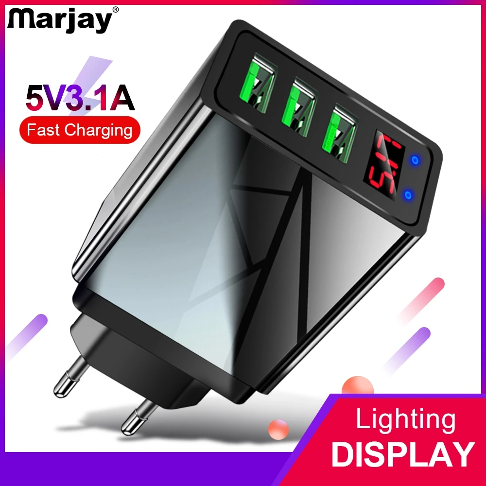 Marjay 3 Ports USB-Oplader EU ' OS Stik LED Display 3.1 En Hurtig Opladning Smart Mobiltelefon Oplader Til iphone Samsung Tablet Xiaomi 4