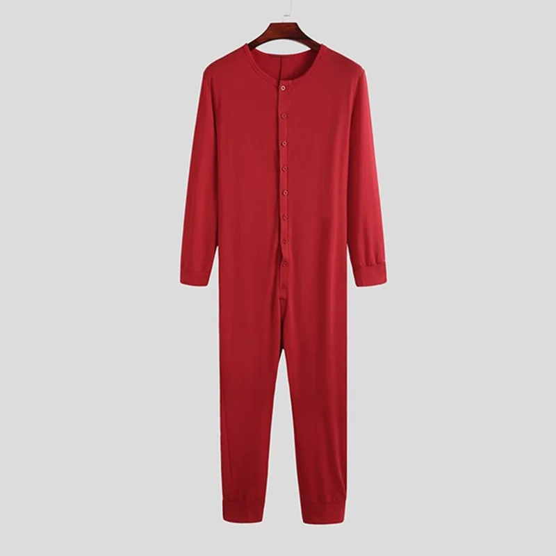 Mænd, Pyjamas Buksedragt Homewear ensfarvet langærmet Komfortable Knappen Fritid Nattøj Mænd Rompers Nattøj S-5XL 4