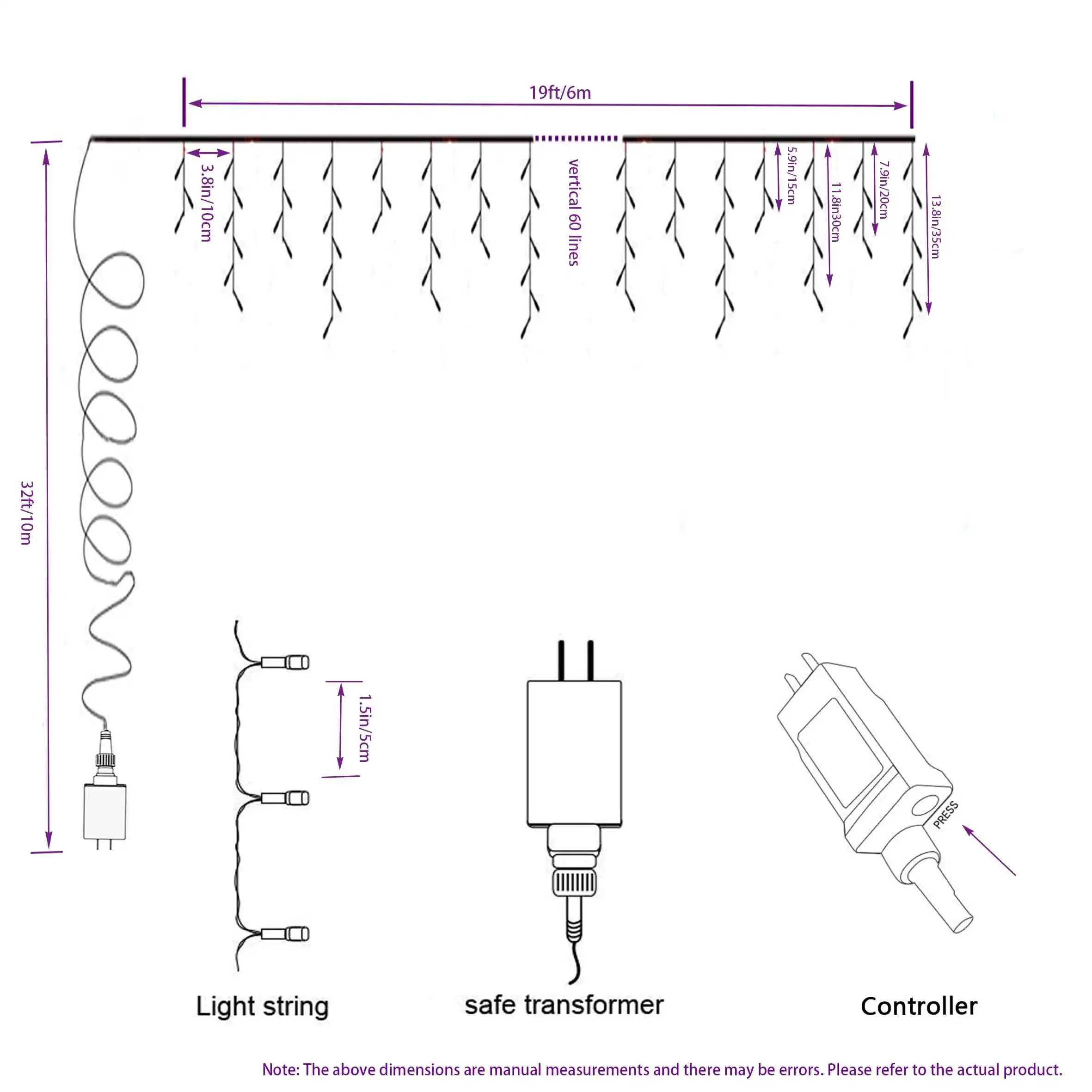 YASENN 300 LED 6M Icicle Lys,String Lys til Fest Have juletræ gårdhave væggen udhæng Soveværelse Udendørs udsmykning 4