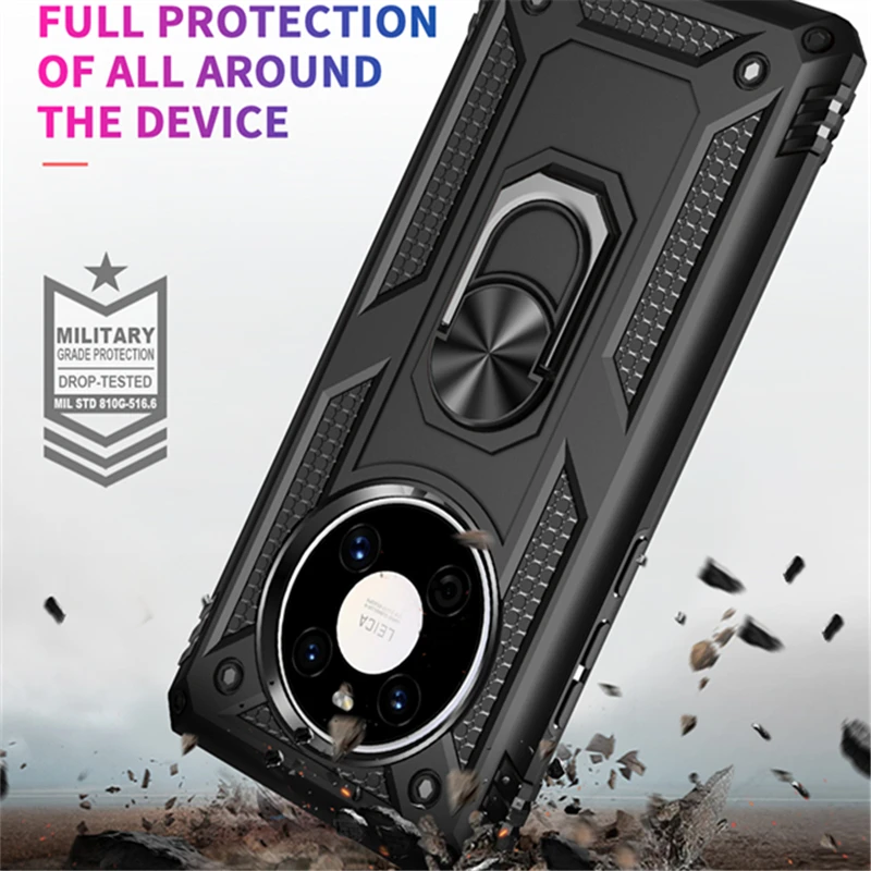 Stødsikkert Ring Indehaveren PC+ TPU Tilfældet for Huawei Mate 40 Pro S Smart Z 2021 2020 P40 Lite Y5P Y6P Y7P Y8P Anti-slip Dække 4