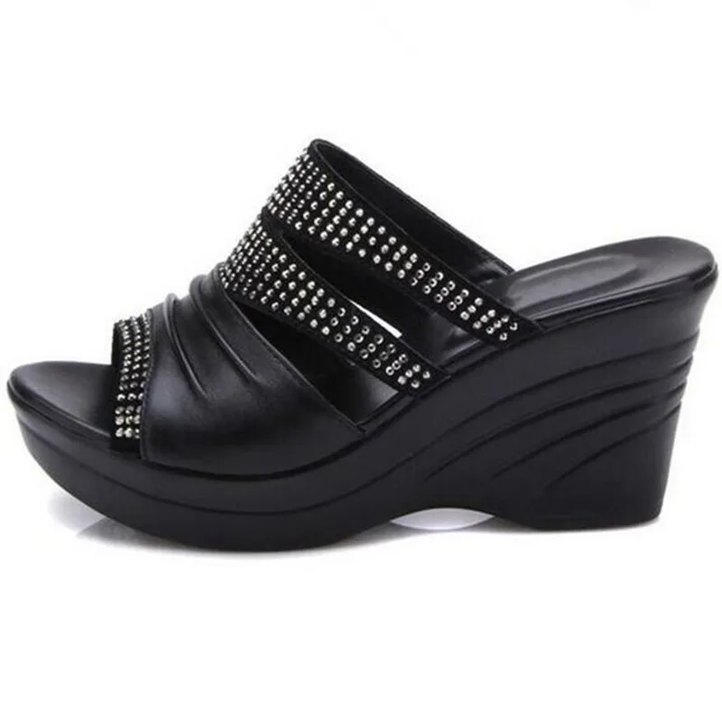 GKTINOO mærke sandaler koskind Rhinestones skoene kvinde sandaler, tøfler 2020 Fisk munden Kiler sandaler mødre sko mode sandaler 4