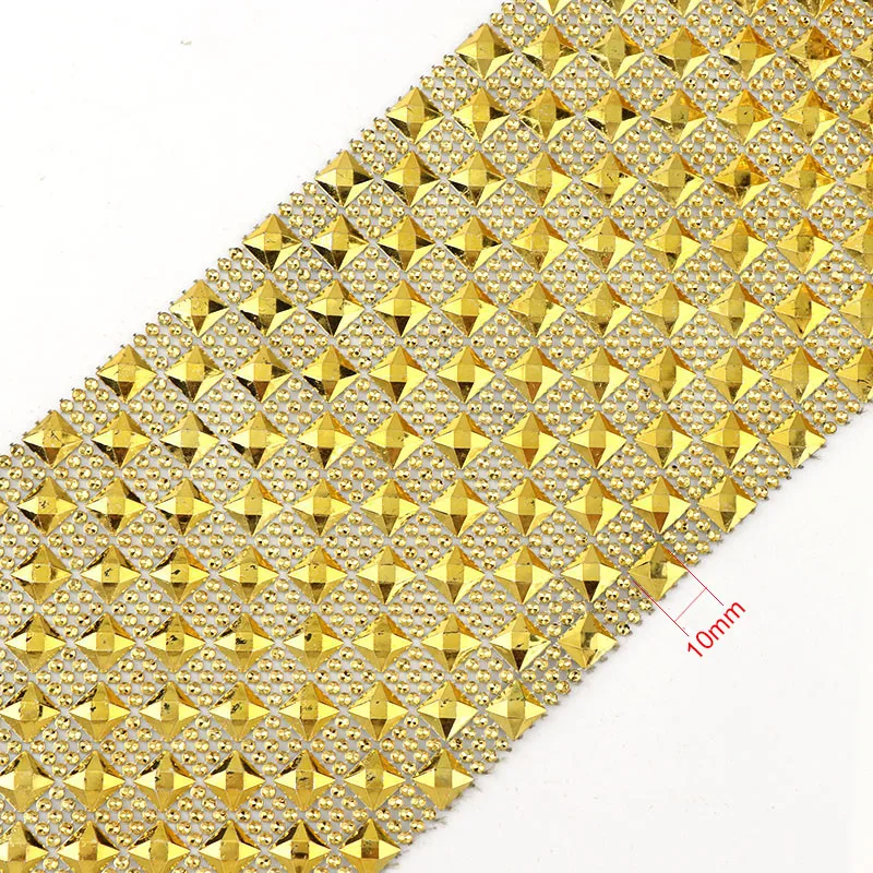 10 M 12 Rækker 10mm Firkantet Guld Punk Style Nitte Mesh Trim ABS Plast Sy På For DIY Håndværk, Smykker, Dekoration 4