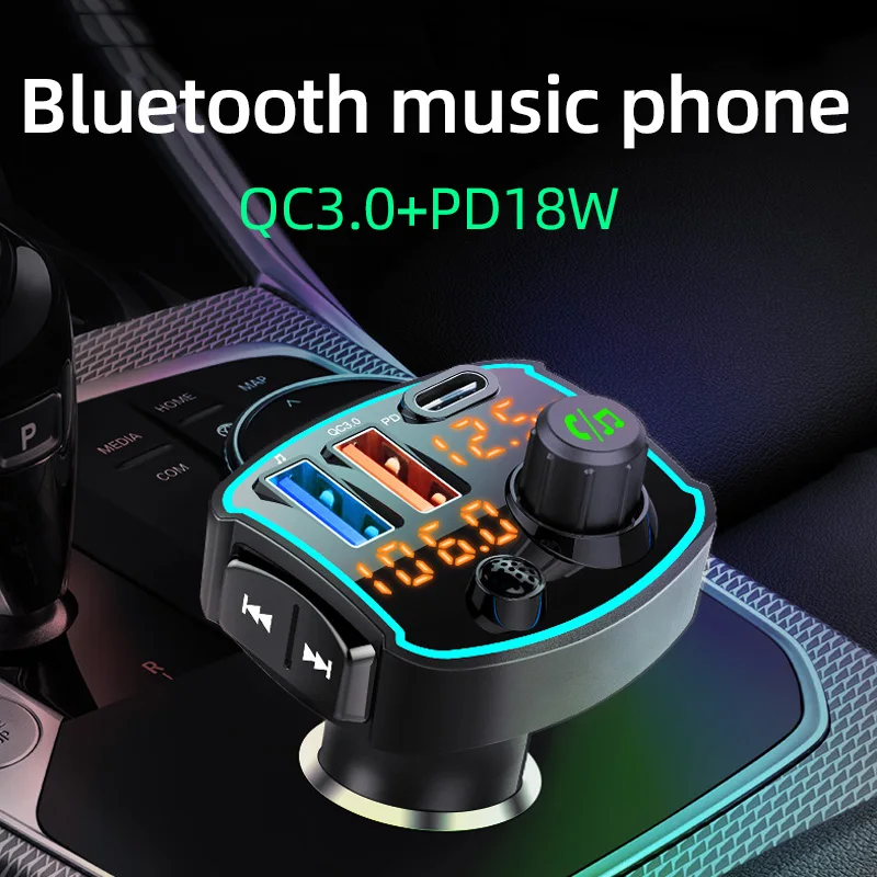 CDEN bil mp3-afspiller, bluetooth 5.0 modtager FM-senderen USB-C bil oplader QC3.0 PD18W Hurtig opladning U disk musik afspiller 4
