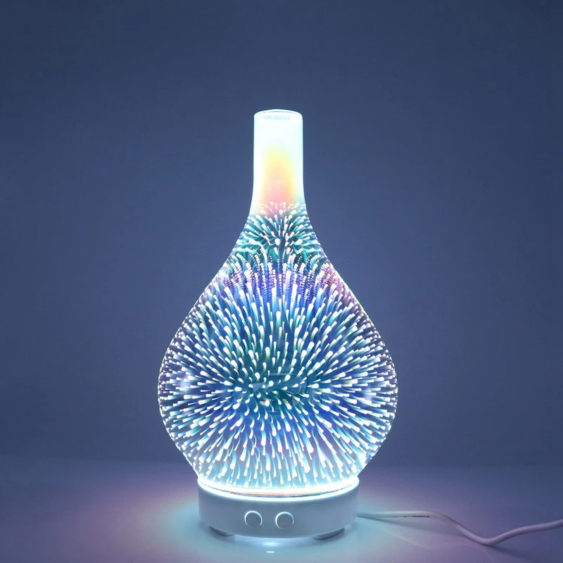 3D Fyrværkeri Glas Vase Form Luft Luftfugter med 7 Farve Led Nat Lys Aroma Æterisk Olie Diffuser Tåge Kaffefaciliteter Ultralyd 4