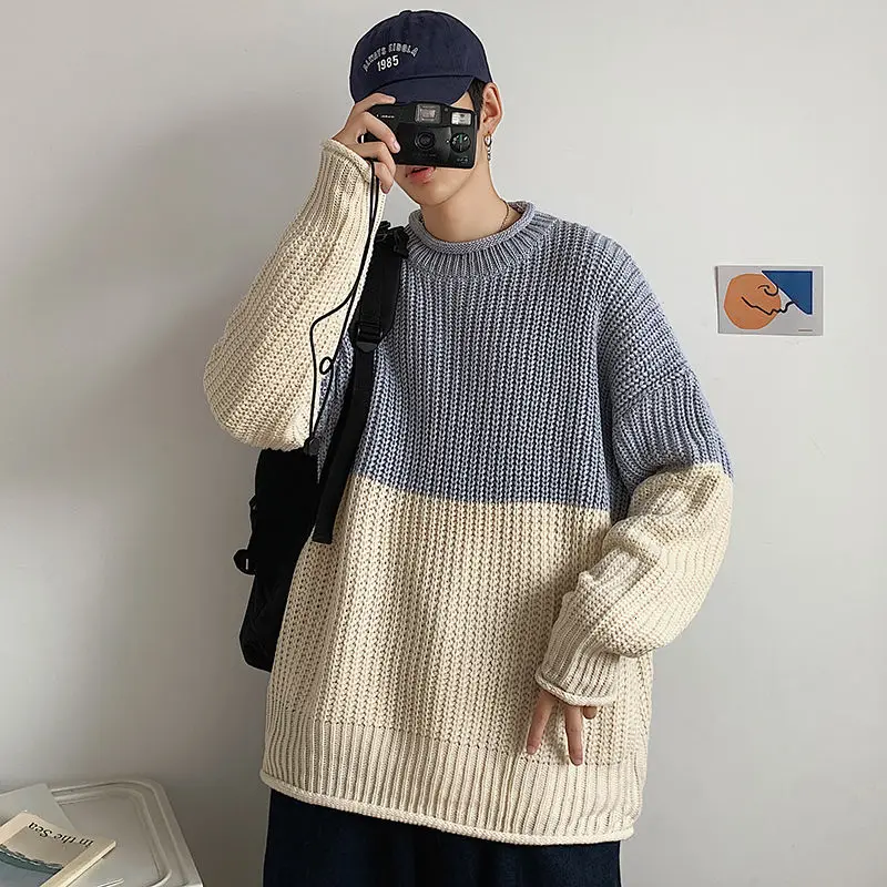 Vinter Sweater Mænd er Varmt Mode Hit Farve Casual O-neck Knitted Pullover Mænd Vilde Løs koreanske at Strikke Trøjer Herre Tøj 4