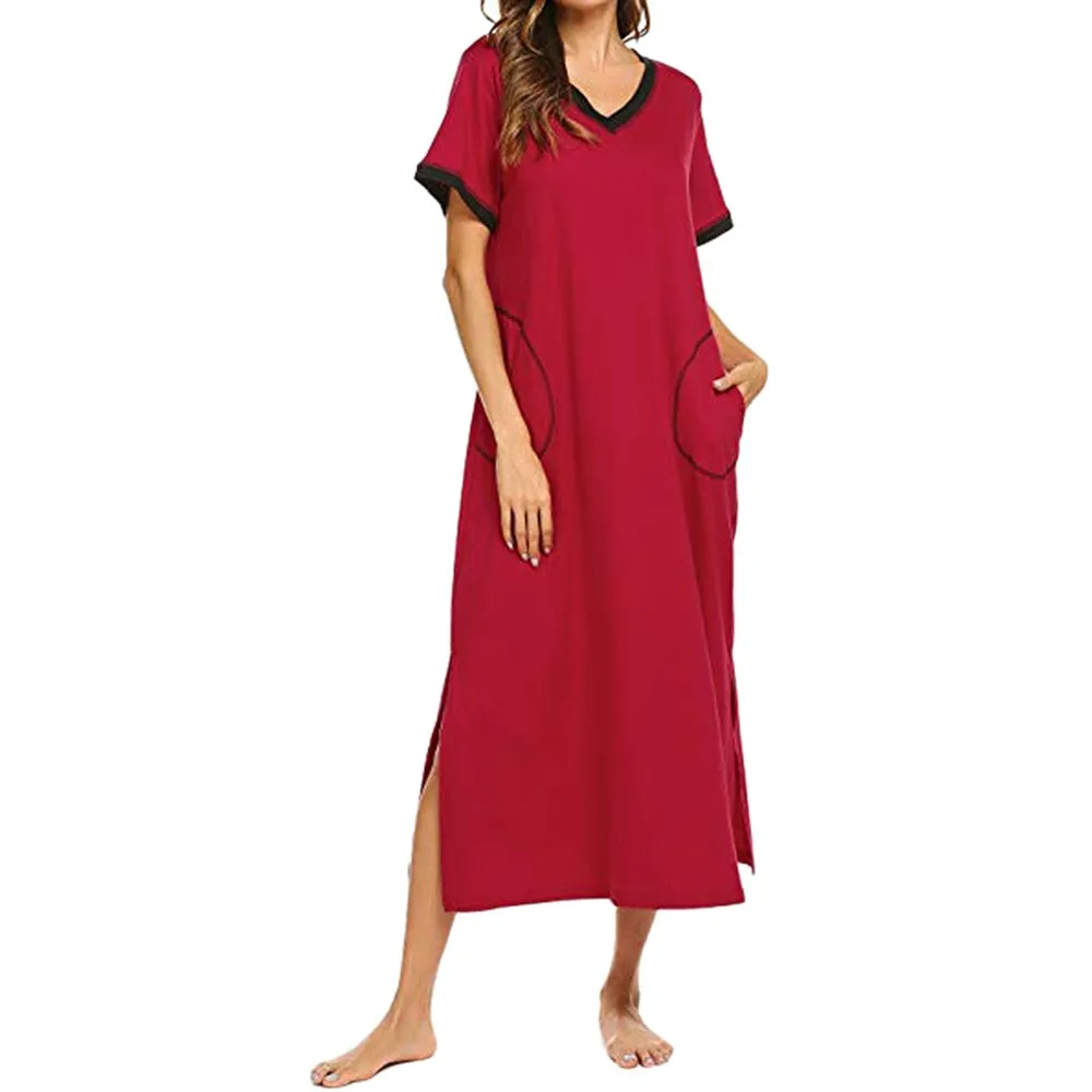 Loungewear Lange Natkjole Kvinders Ultra-bløde Nightshirt Fuld Længde Nattøj Med Lomme Kvindelige Nat Kjole Sleepshirts #LR2 4