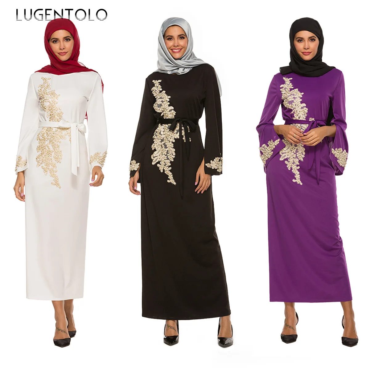 Lugentolo Kvinder Lang Kjole Mode Muslimske Arabiske Pearl Kjoler Middagsselskab Plus Size Løs, Afslappet Og Elegant Kvindelige Maxi Kjole 4