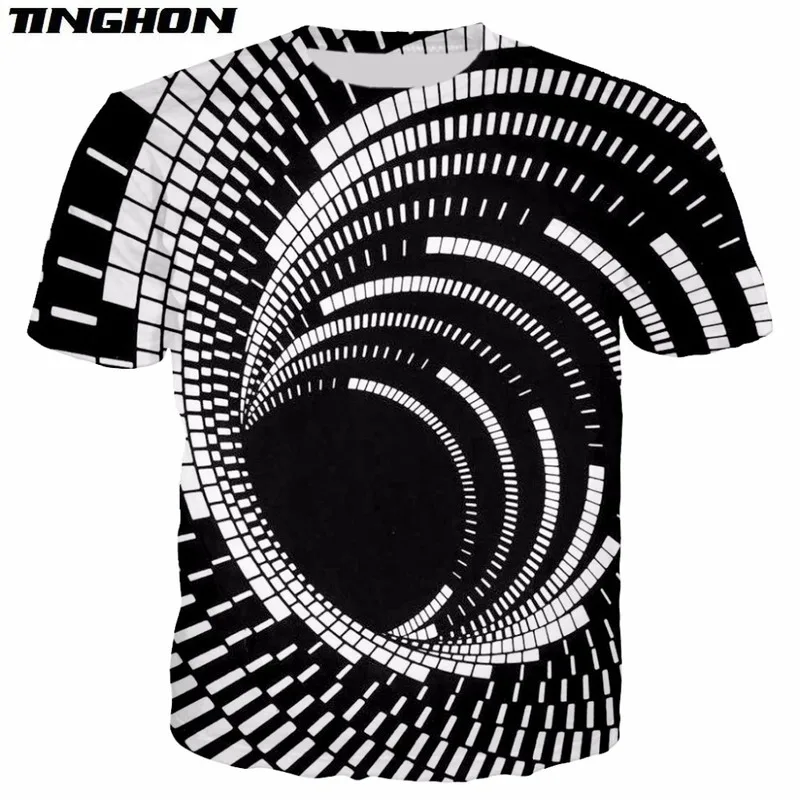 Sort Og Hvid Vertigo Hypnotiske Udskrivning Unisxe Sjove kortærmede t-Shirts Mænd/kvinder Toppe 3D Optisk illusion T-shirt XS-6XL 7XL 4