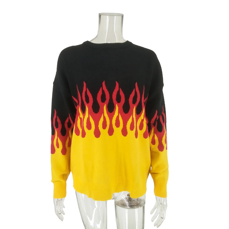 Efterår og Vinter Harajuku Mænds Sweater Flamme Strikke Casual Løs Pullover 2020 Nye Japan Style Hip Hop Mandlige Kolde Bluse Unisex 4