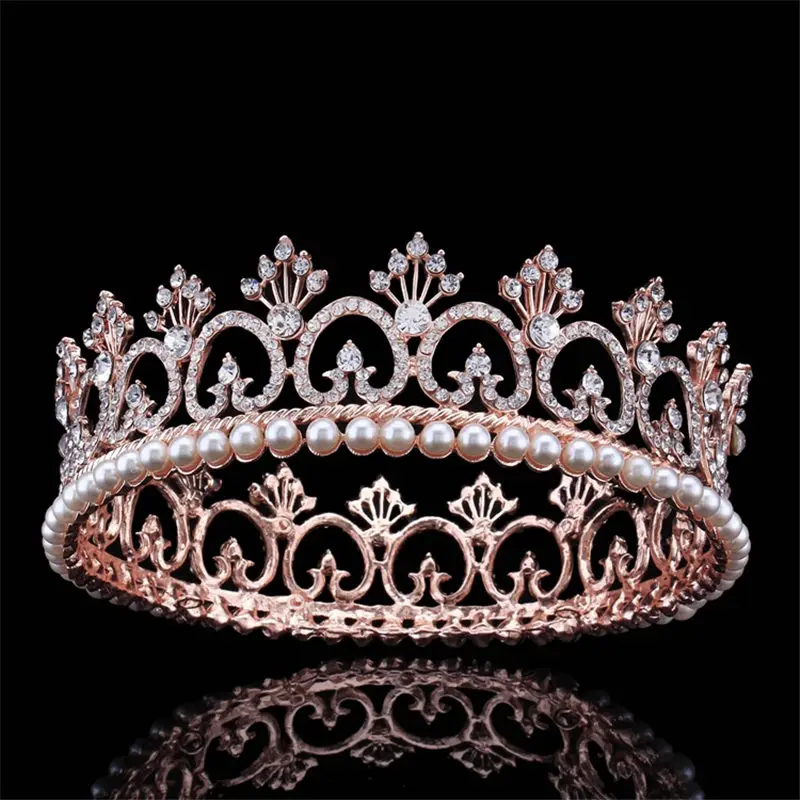 Runde Dronning, Konge Krone Bridal Wedding Hair Smykker Prom Diademer og Kroner Brud Hovedklæde Bryllup Hår tilbehør 4