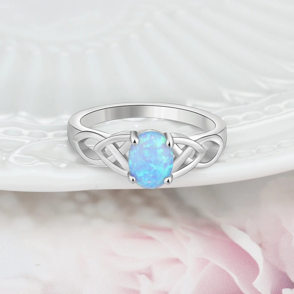 Elegant 925 Sterling Sølv Flettet Ring med Oval Hvid Pink Blå Opal Sten Bryllup forlovelsesringe for Kvinder (Lam Hub Fong) 4