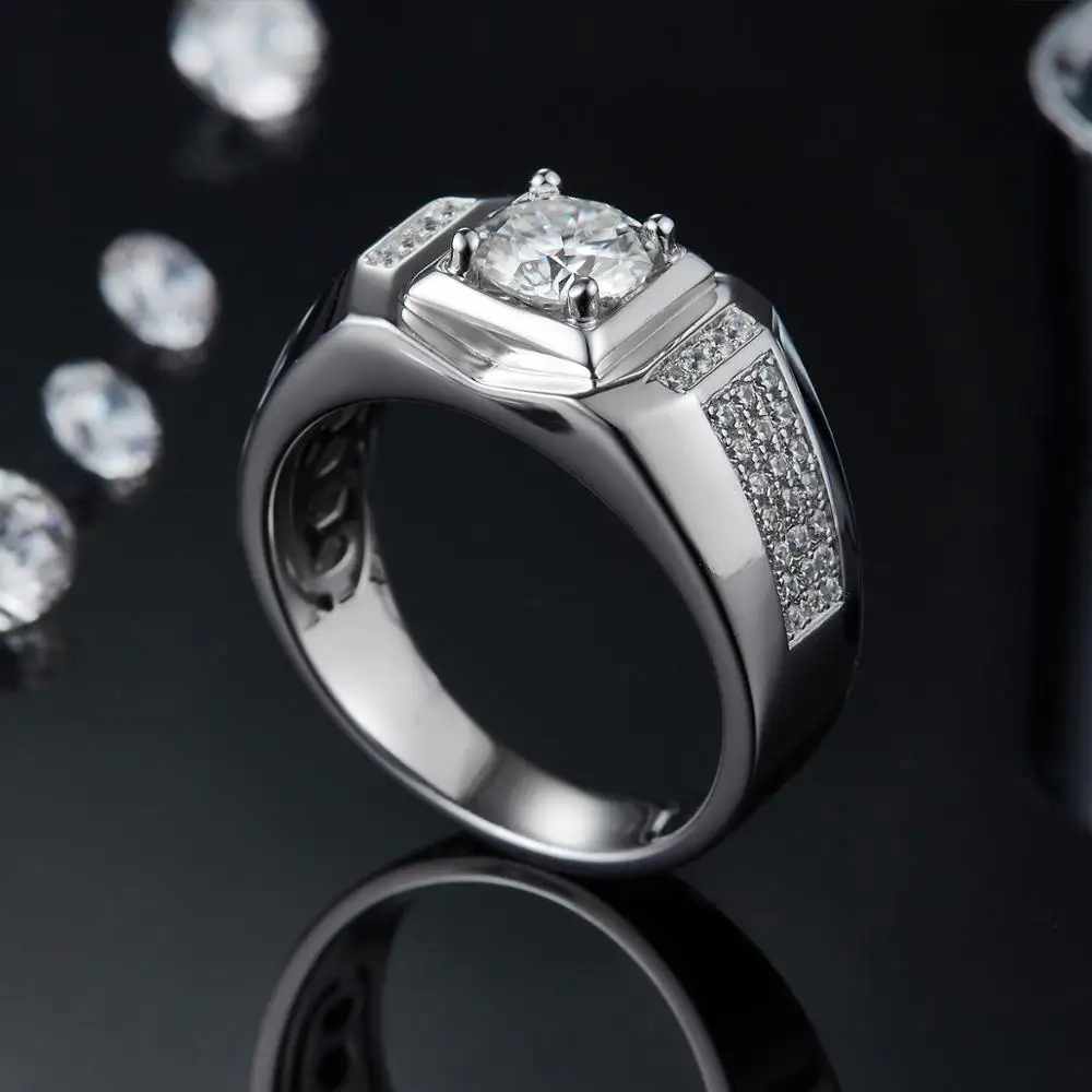 PERLE ' S BALLET 925 Sterling Sølv Moissanite Ring Til Mænd, Bryllup, Runde 1,0 Ct. 6.5 mm Mænds Moissanite Diamant Ring Cluster 4