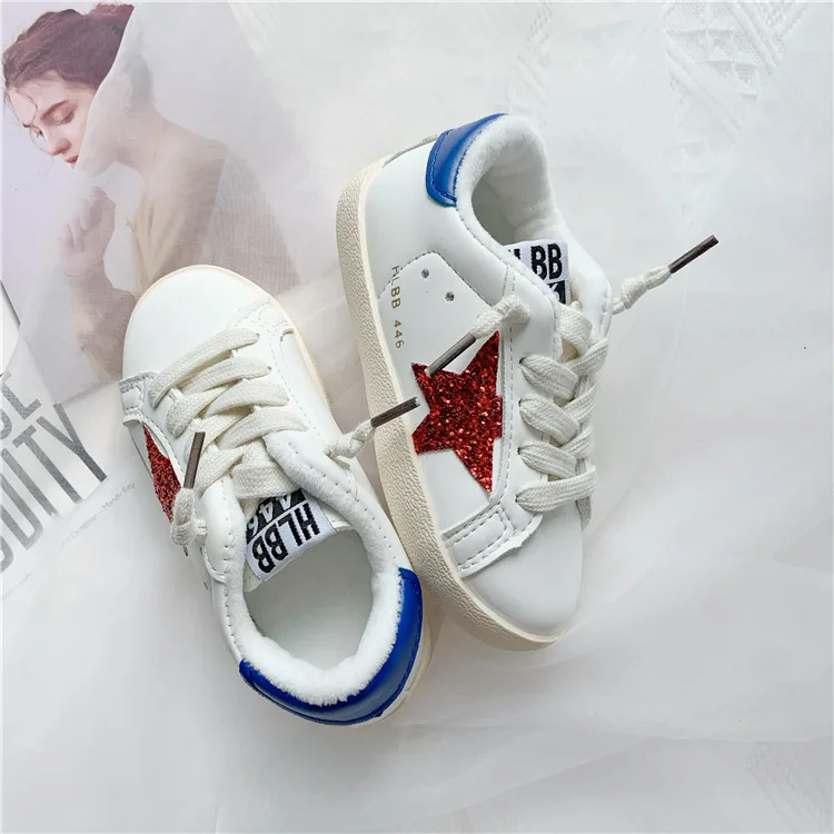 Nye børn sportssko koreanske drenge' casual sko med blød bund piger stjerne pailletter lille hvid sko til børn casual sko 4