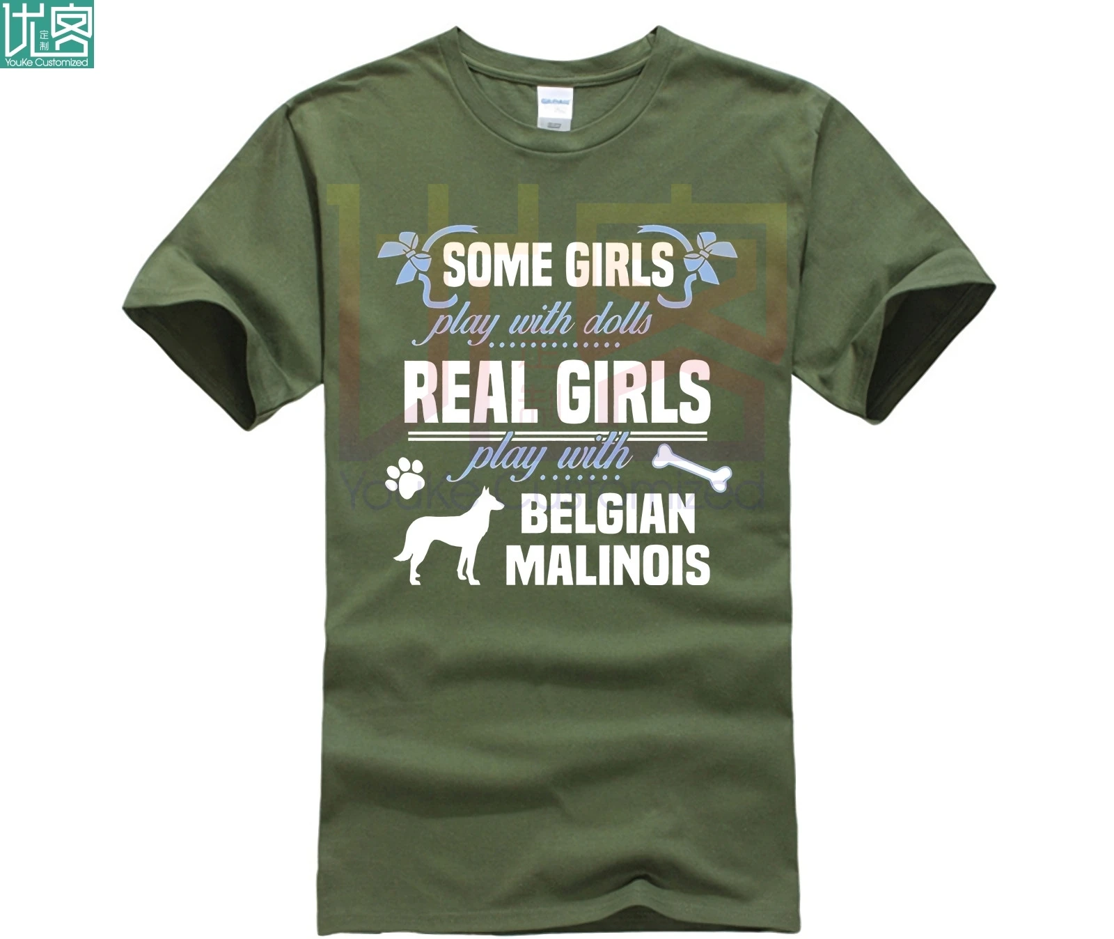 Brugerdefinerede trykt bomuld O-neck T-shirt Belgiske Malinois T-shirt Nogle drenge lege med dukker Real 4