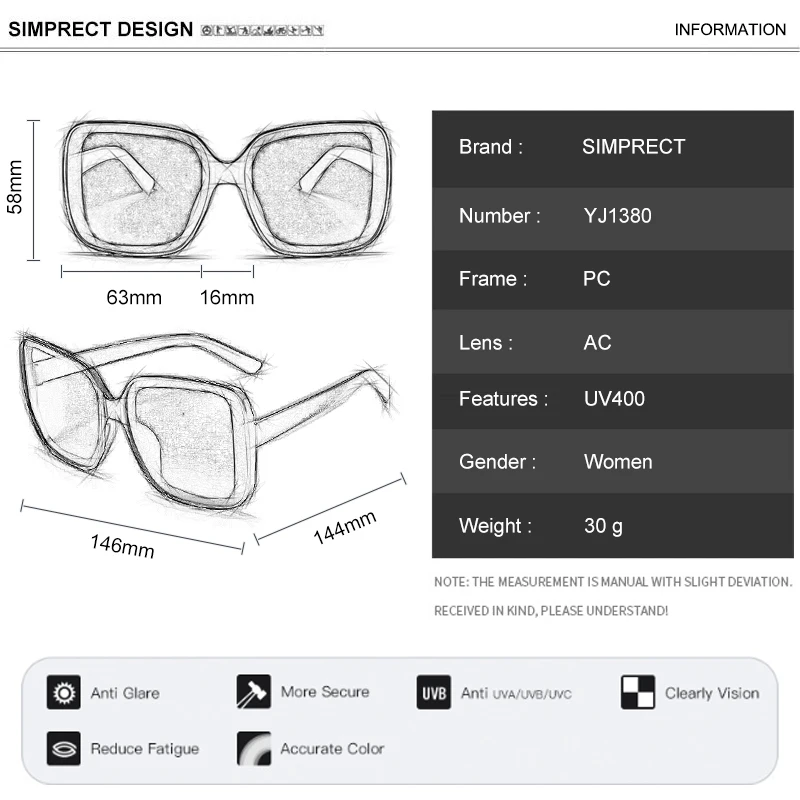 SIMPRECT 2021 Overdimensionerede Square Solbriller Kvinder Store Billede Retro Solbriller Luksus Brand Designer solbriller Vintage Oculos 4