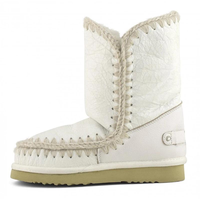Moug og vinter sko kvinder sne støvler oprindelige eskimo 24 rhinestones logo håndlavet fåreskind platform damer ankel botas 4