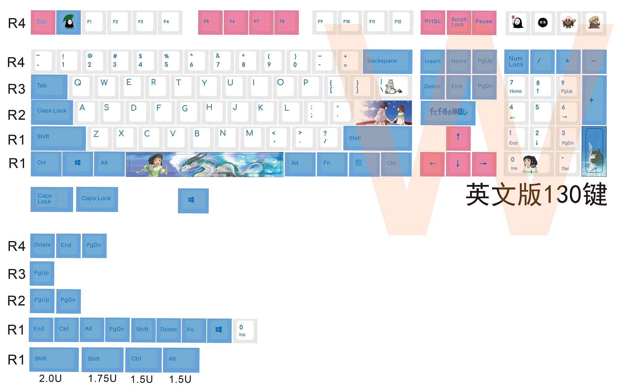1 sæt PBT-dye sublimation keycap egnet for ANSI standard tastatur layout og MX switches mekanisk tastatur tasterne 4