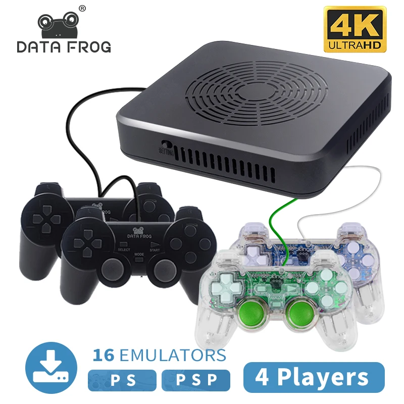 DataFrog WiFi Downloades 4K Video Game Console Til PS1/PSP-Retro Spil Indbygget 150 3D-Spil+3400 Spil Understøtter 4-Afspiller 4