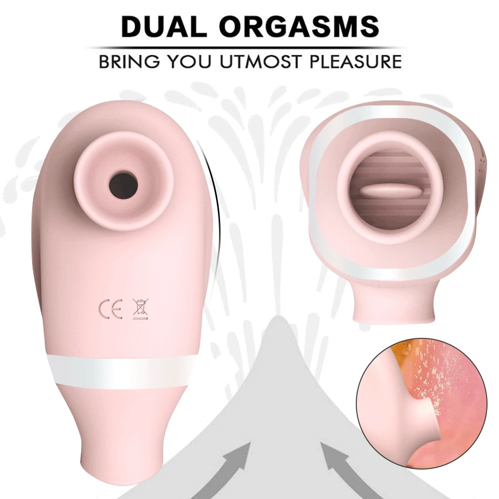 2-i-1 Sugende Vibrator G spot Stimulation Tunge Vibratorer Silikone Bryst Nipple Sucker Klitoris Slikning Vibrator Oral Sex Toy 4