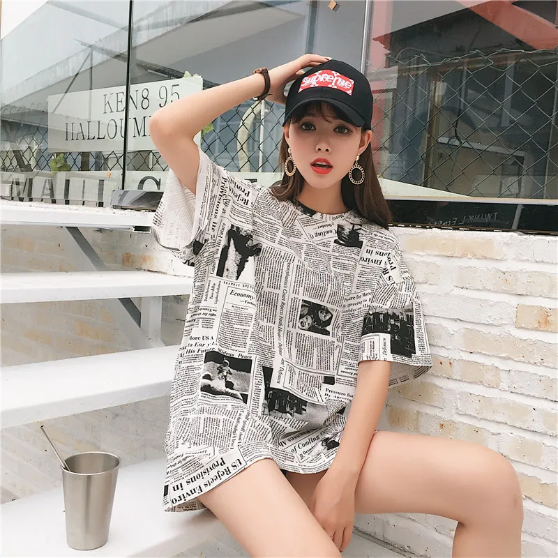 Japansk Tegnefilm Udskriv Fem-punkt-Ærmet T-shirt Kvinder Sommer Toppe 2019 koreanske Hip Hop Løs t-Shirt Schoolgirl Streetwear 4