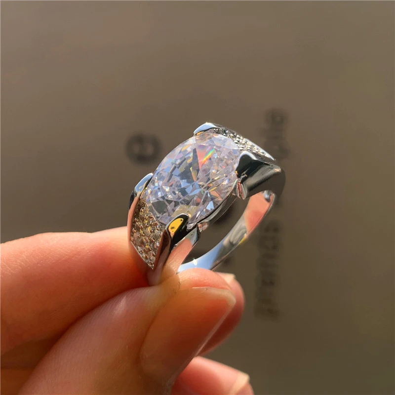 Vintage Mand Kvinde Oval Krystal Smykker, Guld, Sølv Farve Vielsesringe Til Kvinder, Mænd Charme Rainbow Zircon Engagement Ring 4