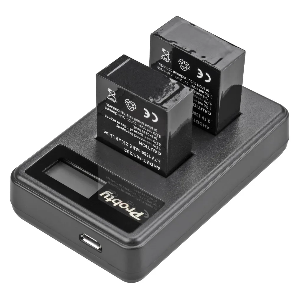 PROBTY 4stk 1600mAh AHDBT-301 GoPro Hero3 Batteri + LCD-Dobbelt Oplader Til GoPro Hero 3 Hero 3+ Kamera Tilbehør 4