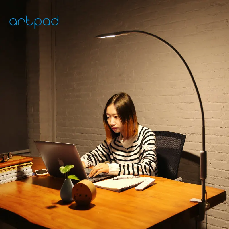 360 Graders Fleksibel Svanehals, Moderne Skrivebord LED-Lampe med afbryder Lysdæmper Fjernbetjening Clip-on Desktop Light Klemme for Læsning 4