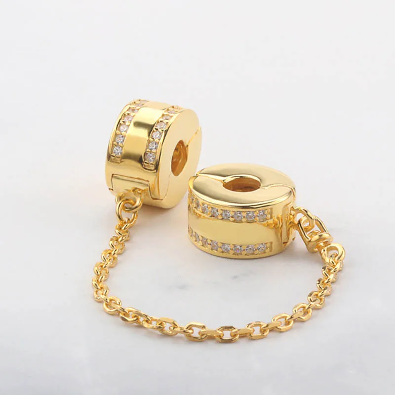 Nye Originale 925 Sterling Sølv Kæde Rose Gold Bane Krystal Runde Charms Passer Pan Armbånd Til Kvinder DIY Smykker at Gøre 4