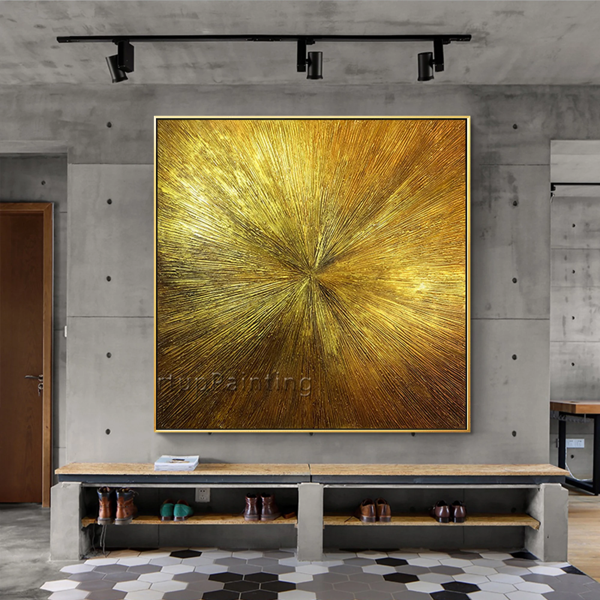 Geometriske Guld kunst olie abstrakt maleri på lærred akryl tekstur væg kunst billeder til stuen quadros caudros decoracion 4