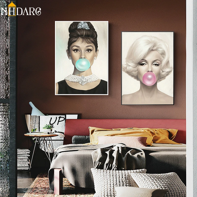 Kreative Audrey Hepburn og Marilyn Monroe Mode Plakat og Print på Lærred Kunst Maleri Væggen Billede til stuen Home Decor 4