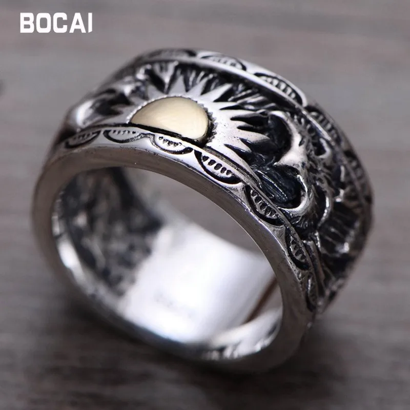 S925 sterling sølv mandlige ring Indiske eagle vinger solen totem Thai sølv ring 4