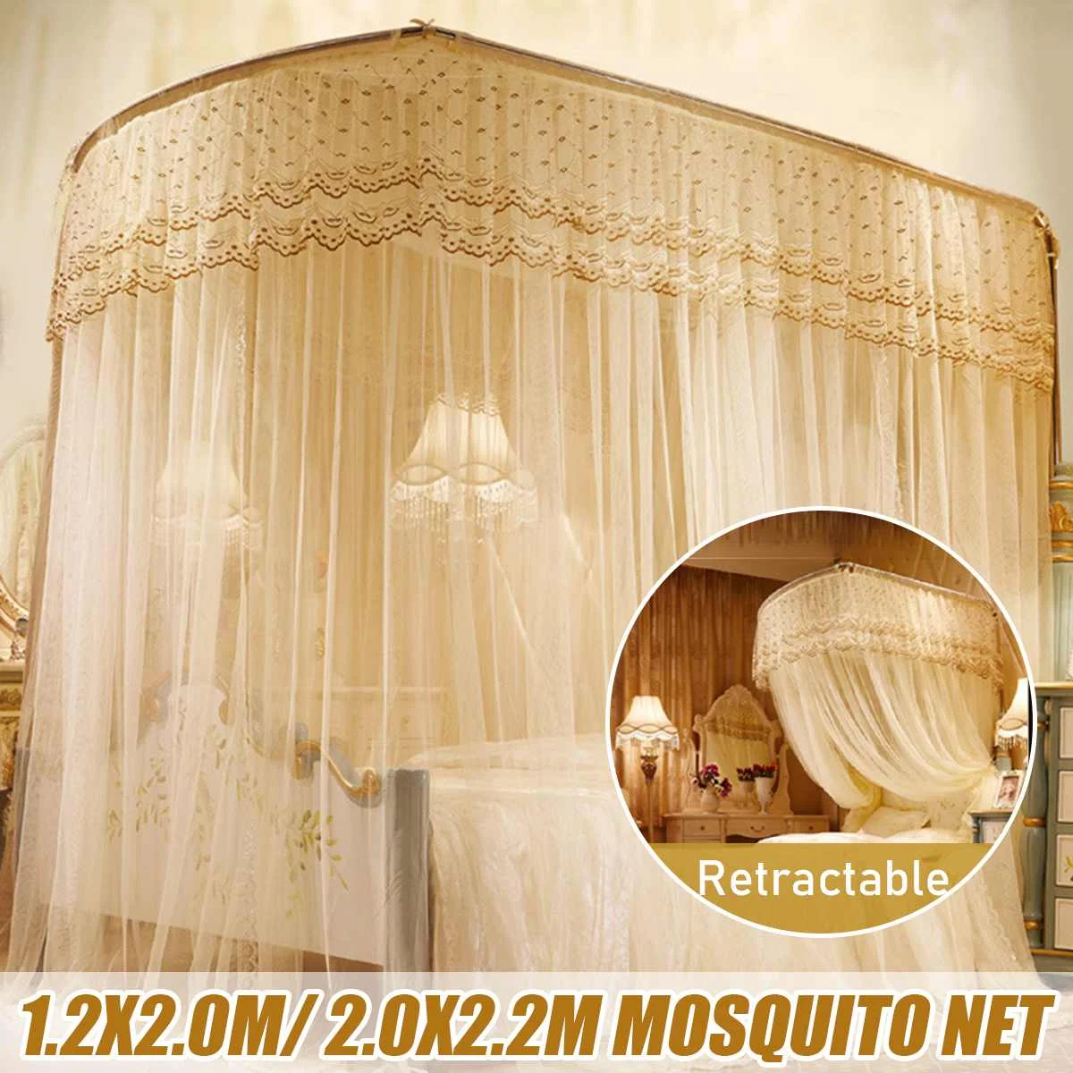 Europæiske Myggenet Bed himmelseng Prinsesse King size Fuld Netting Sengetøj Soveværelse Myggenet Med Støtte Udtrækkelig Ramme 4