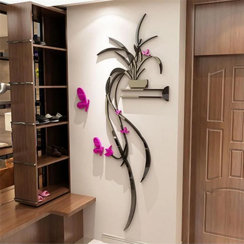 Akryl DIY 3D blomst wall stickers hængende orchid soveværelse veranda, stue sofa baggrund vægdekoration spejl wall sticker 4