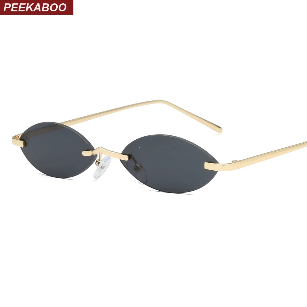 Peekaboo vintage små ovale solbriller kvinder uindfattede 2019 mini retro solbriller til mænd spejl uv400 guld metal blå rød 4
