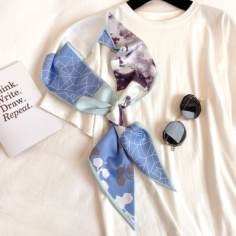 Bag Tørklæde Kvinder, Tynde Silke Tørklæde 2020 Ny Luksus Brand Bag Tørklæde Til Kvinder Geometri Blomster Print Hoved Tørklæde Lange Håndtag 4