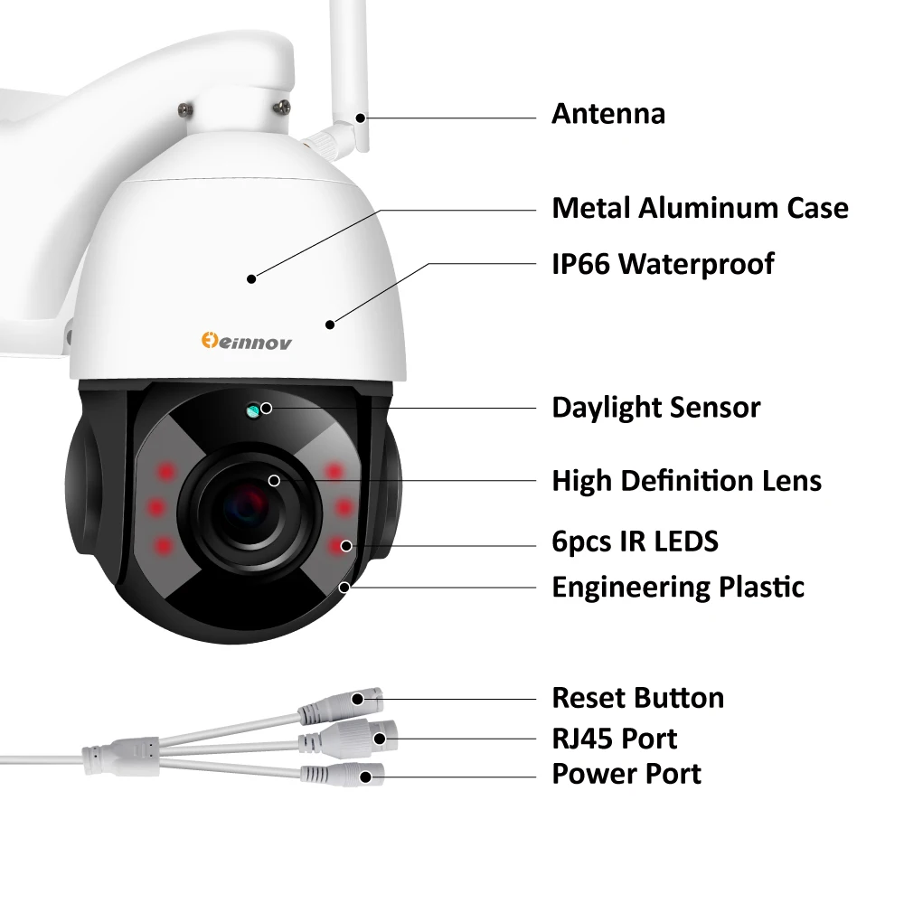 Einnov 4.5 Tommer 1080P 30X Zoom PTZ CCTV Sikkerhed Speed Dome Kamera, Video Overvågning, IP kamera vandtæt wifi To-Vejs Lyd 4