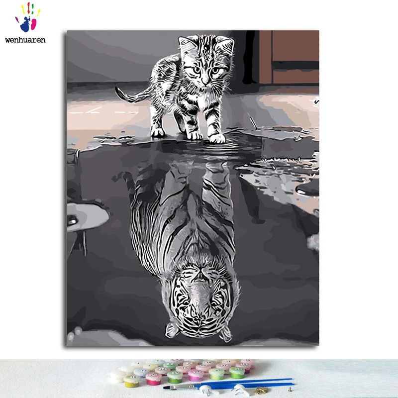 Digital Olie Maleri Kunst Olie Maleri Digital Diy Tiger og Kitty Hånd Farvede Dekorative Maleri oliemaleri 4