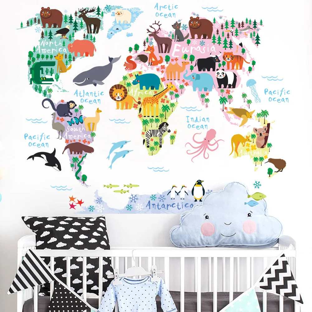 Tegnefilm verden kort PVC DIY Selvklæbende Vinyl Wall Stickers Soveværelse Indretning til Børn Værelse Dekoration Kunst vægoverføringsbillede Vægmaleri 4